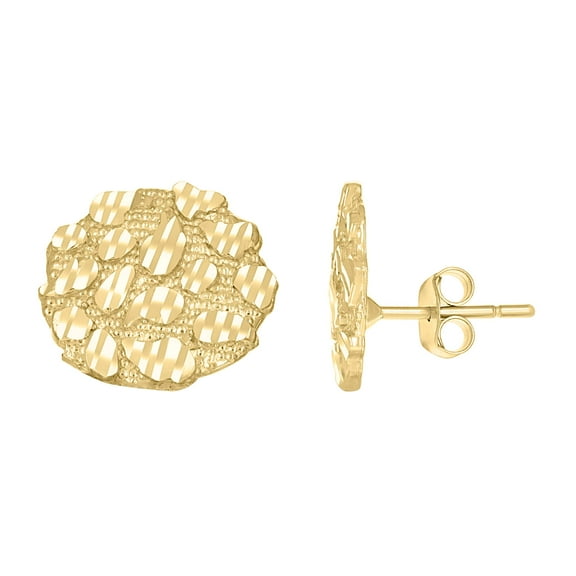 10kt Real Yellow Gold Unisex Round Nugget Stud Earrings