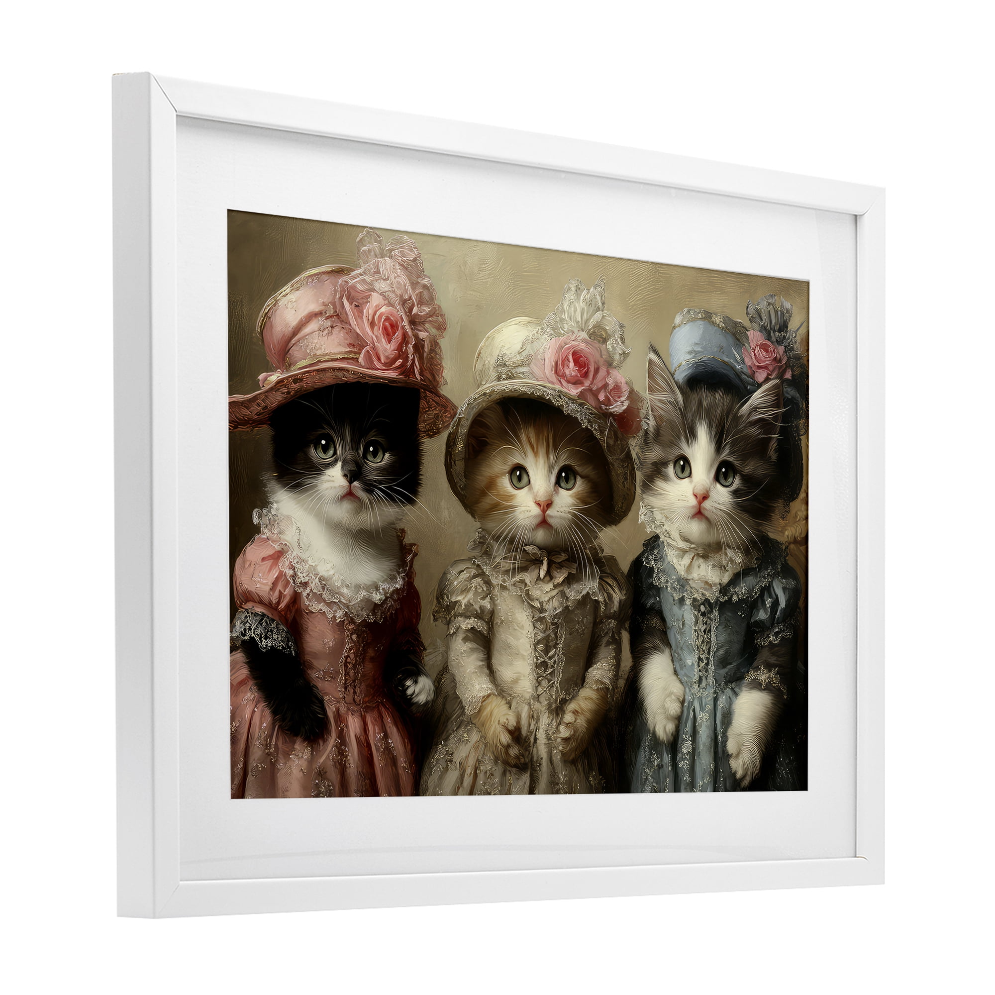 Stupell Industries Vintage Dress Cats White Framed Print Under Glass, design by The Wands Want