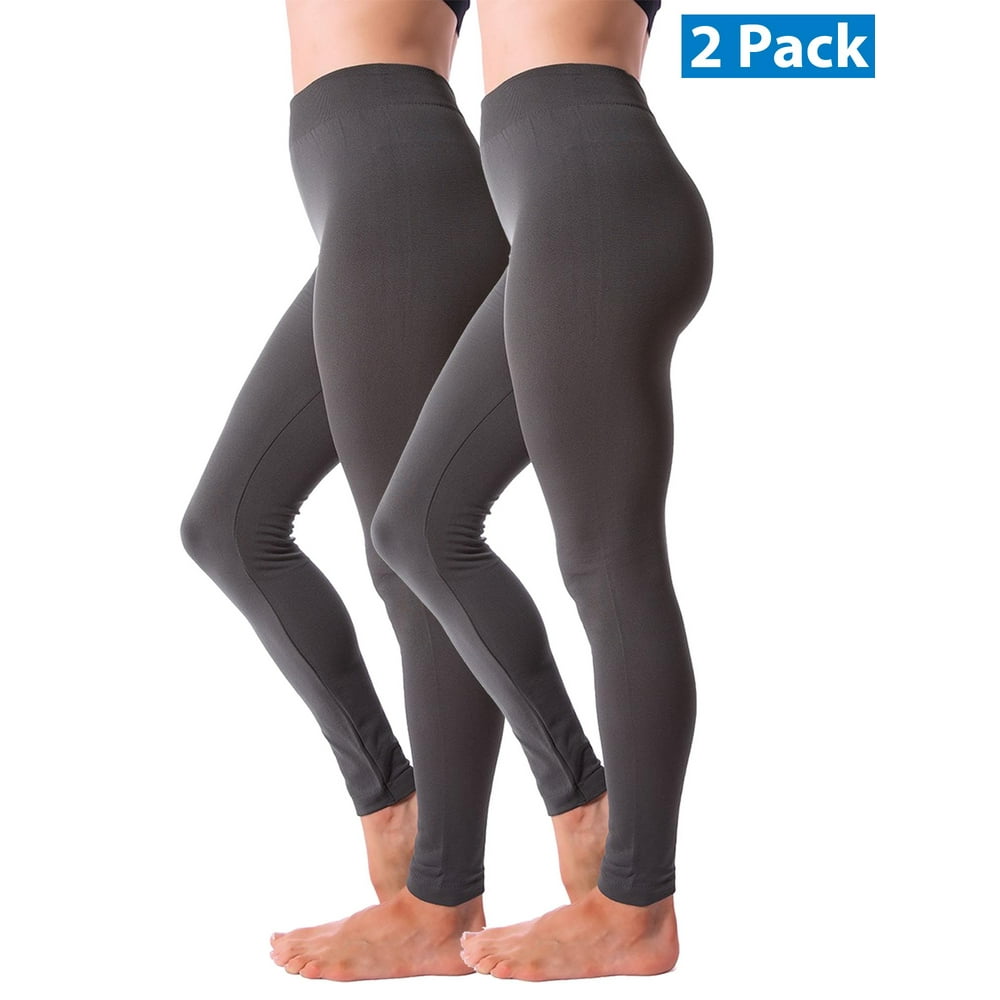 2 Pack Fleece Lined Leggings Women, Thermal Warm Black Winter Workout Yoga  Leggings