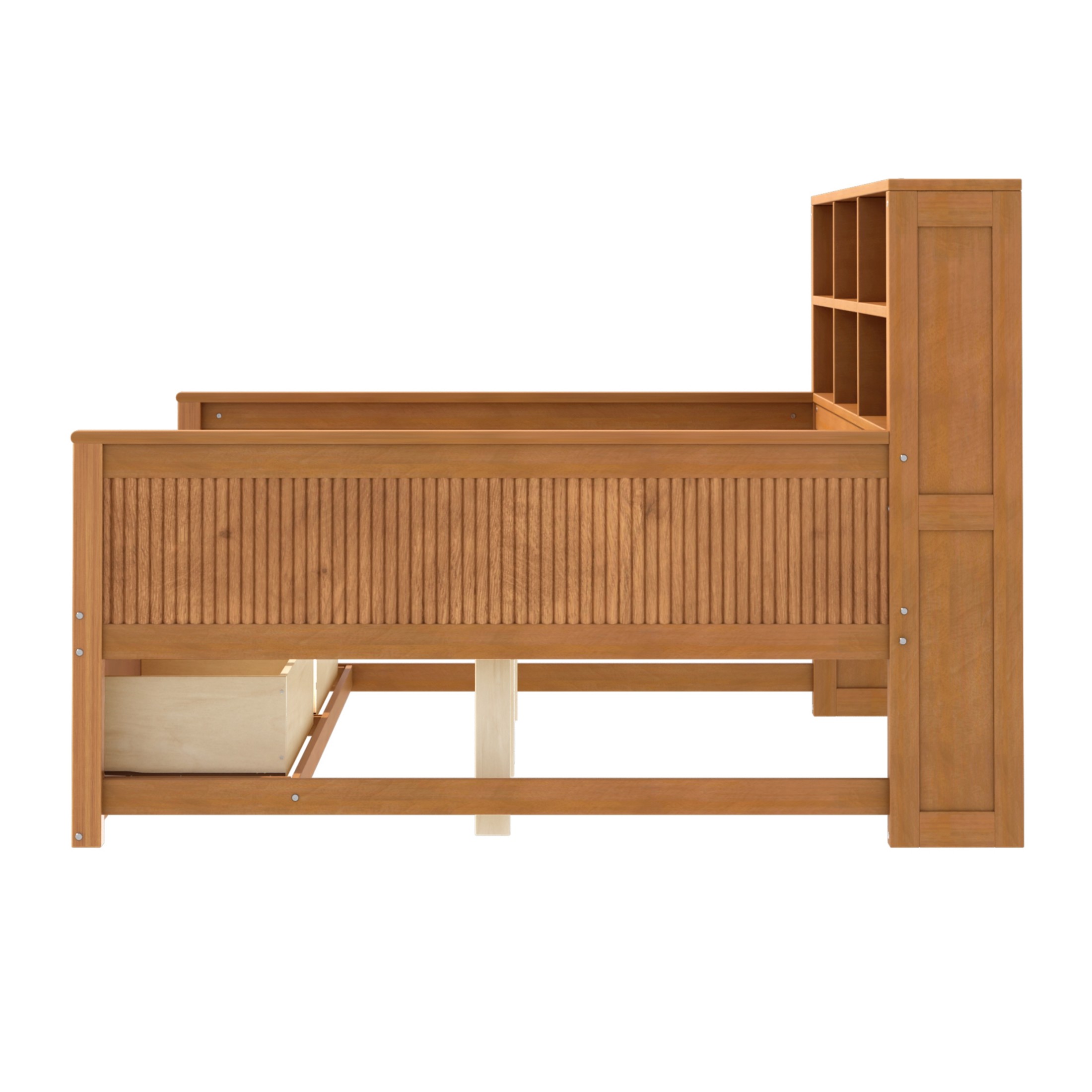 GDF Studio Josha Full-Size Wooden Daybed with Bookcase Headboard, Storage Drawers & Built-In Charging Station, Walnut