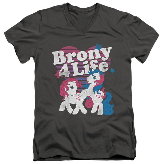 My Little Pony Retro Brony 4 Life S/S Adult V-Neck T-Shirt 30/1 T-Shirt Charcoal