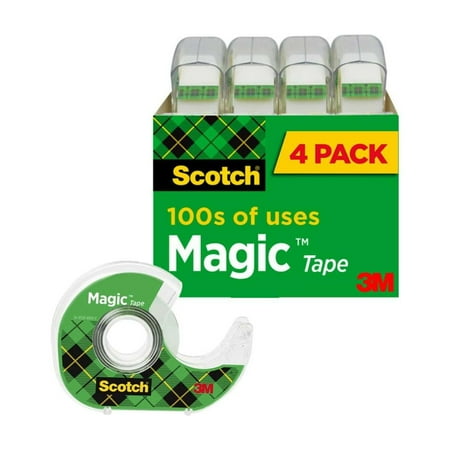 Scotch Magic Tape Dispensers, Clear, Matte, 3/4 in. x 500 in., 4 Dispensers