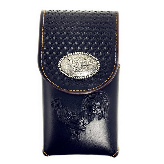 Texas West Cowboy Tooled Basketweave Leather Rooster Concho Belt Loop iPhone Cellphone Holster Case