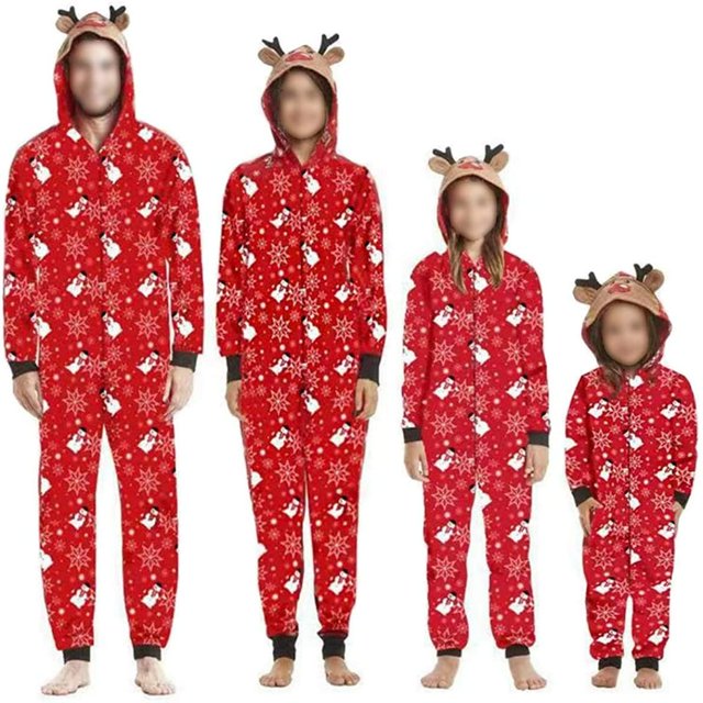Ensemble de Pyjamas Assortis pour la Famille Combinaison de Nuit Sweat à Capuche Flocon de Neige