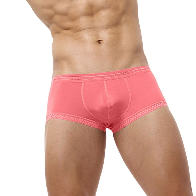 Men Cheeky Underwear Briefs, Pink Stretch Bikini Pouch, Soft Comfort Shorts