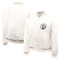 thumbnail image 3 of Women's Starter Cream Brooklyn Nets Printed Logo Cropped Satin Varsity Full-Snap Jacket, 3 of 3