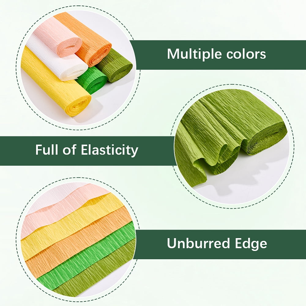 6 Rolls 6 Colors Handmade Crepe Paper with 2 Rolls Garden Grafting Paper Tape and 50Pcs Plastic with Iron Floral Stem 2500x250x0.1mm