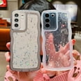 thumbnail image 4 of Compatible with Samsung Galaxy S21 FE 5G Case 6.4",Glitter Clear Bling Star Transparent Matte Cute Curly Wave Frame Camera Cover Protection Shockproof Bumper Phone Cover for Women (Black), 4 of 11