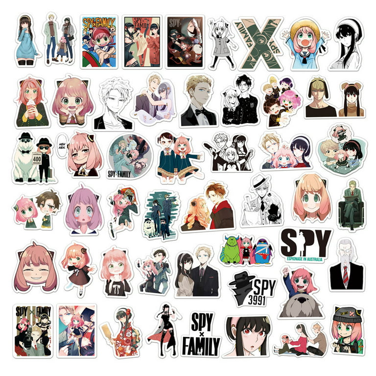 Spy X Family Anya Anime Cartoon Laptop Stickers Sheet 50-Piece Waterproof  Skateboard Pad MacBook Car Snowboard Bicycle Luggage Decor (50pcs) 