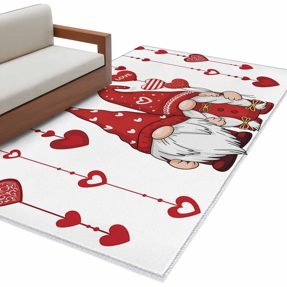 Area Rugs for Living Room 4x6 Ft, Valentine's Day Non Slip Area Rugs for Kitchen Bedroom Entryway, Simple Romantic Gnomes Red Love Heart Washable Carpet Runner Rug Floor Mats for Bedroom Home Decor