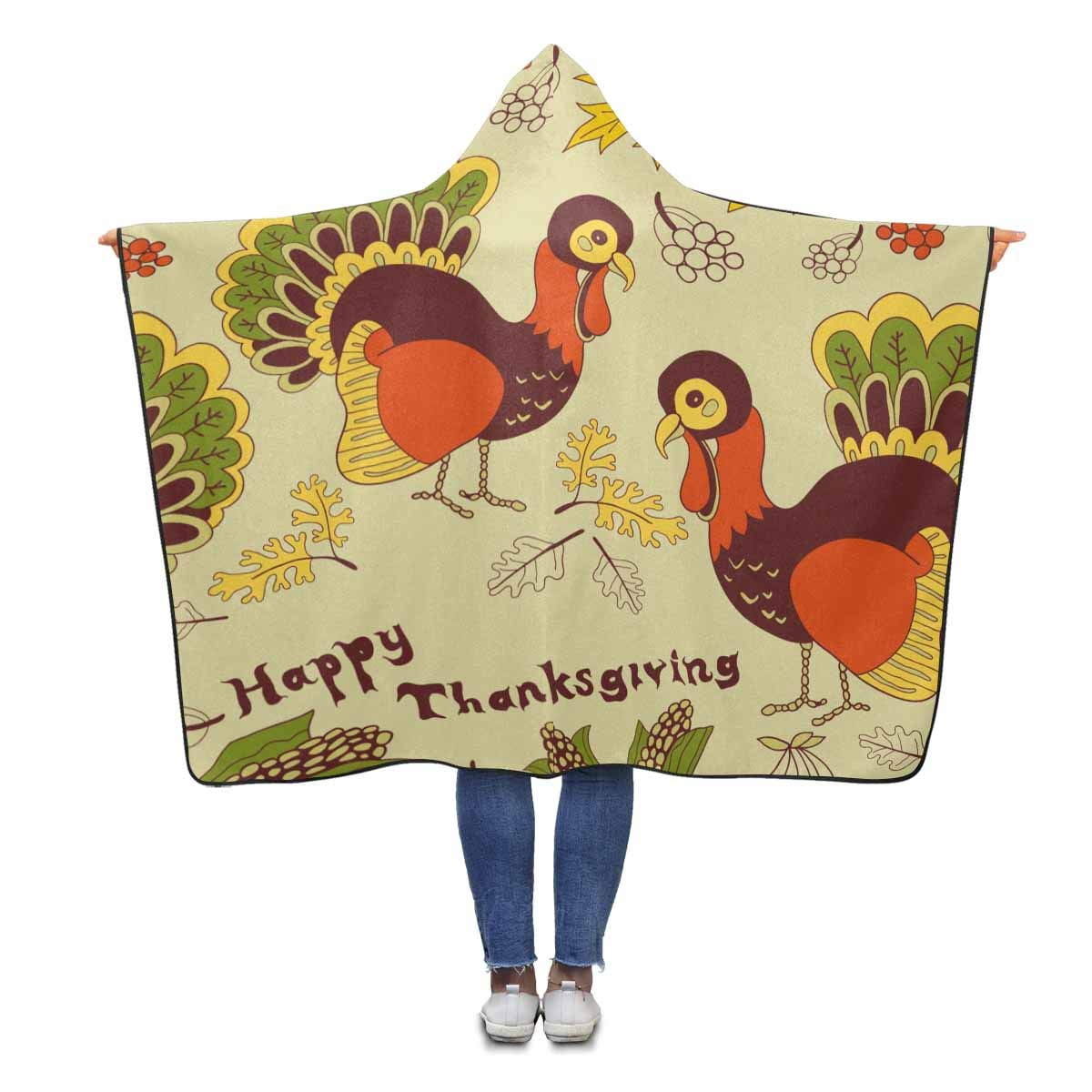ASHLEIGH Thanksgiving Turkey Wearable Hooded Blanket 56x80 inches