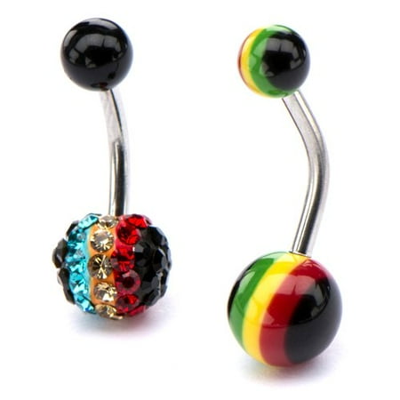 Pair Of Rasta Xtl/pln Belly Rings