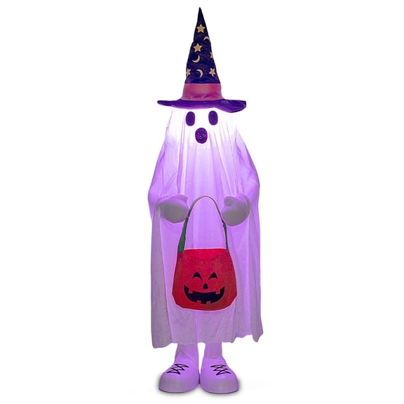 37" Cute Front Porch Light up Halloween Ghost Décor, Kids Standing Trick or Treat Indoor and Outdoor Decorations-Star Moon
