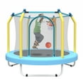 thumbnail image 2 of Toddler Trampoline with Safety Enclosure Net, Segmart Mini Trampoline with Cartoon Basketball Hoop, Recreational Trampoline with No-Gap Safe Design, Birthday Gifts for Boys & Girls, 2 of 7