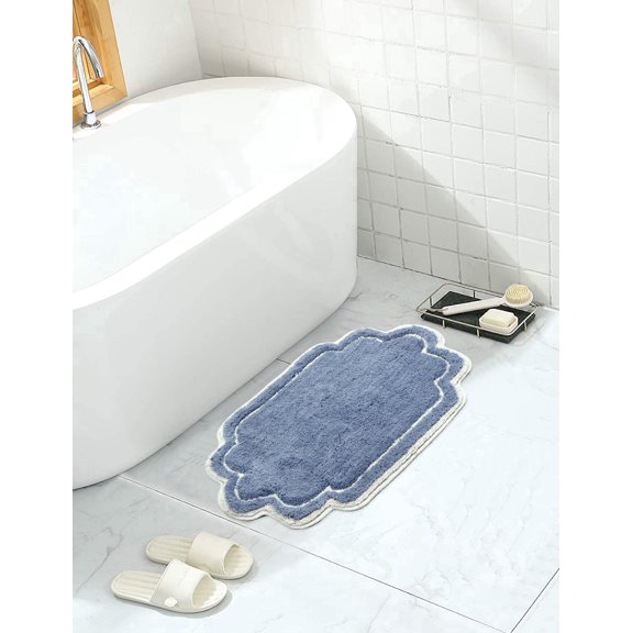 Home Weavers Allure Collection Bath Rug, Cotton Tufted, Soft Absorbent, Non-Slip Backing, Machine Washable, 17"x24", Blue