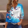 thumbnail image 2 of 250th Anniversary USA Womens Shirts 3/4 Sleeve T Shirts Loose USA Flag Print Tops Independence Day Patriotic Pullover 4th of July Celebration Party V Neck Blouses Multicolor M, 2 of 6