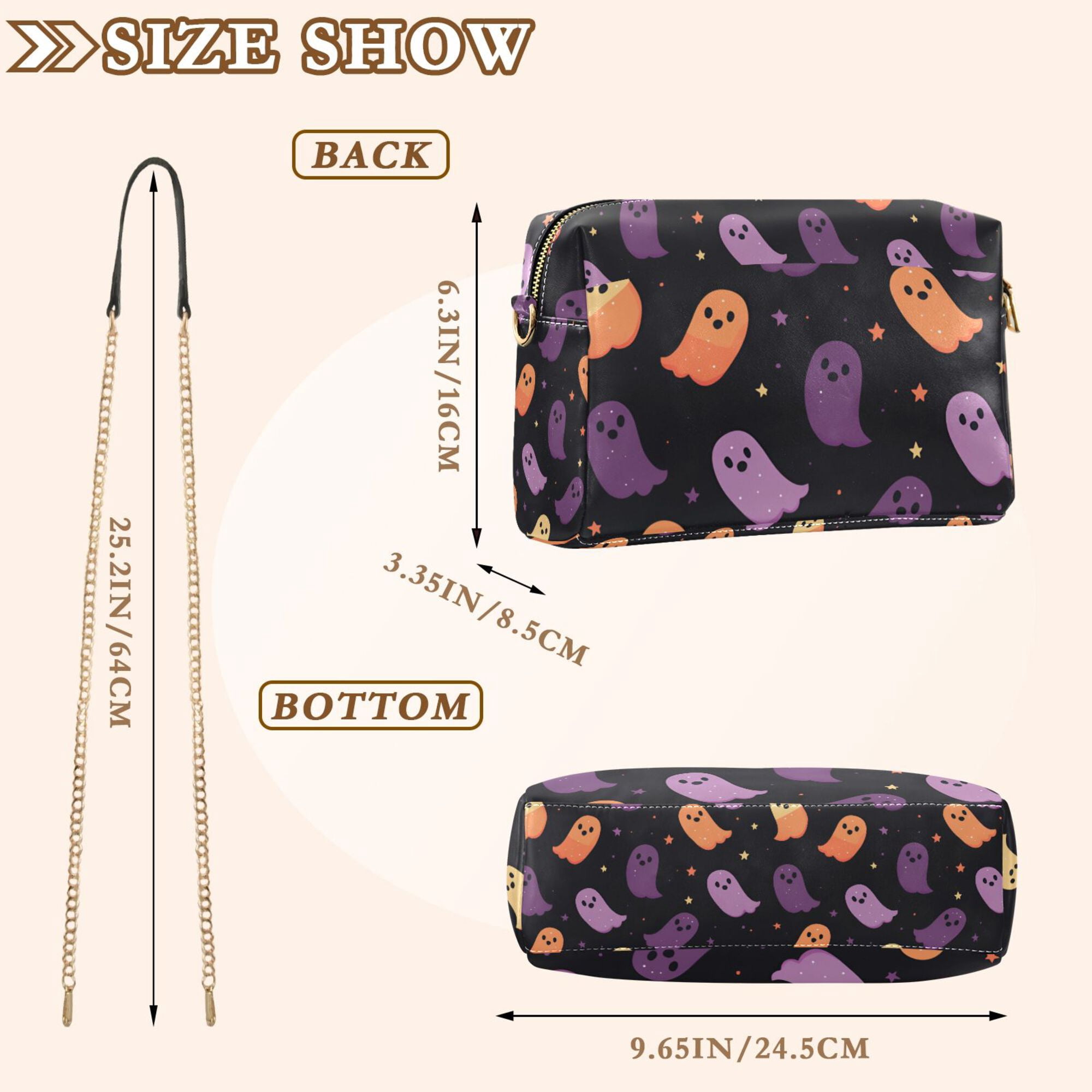 FORMRS Women Crossbody Purse with Chain Strap Vegan Leather Shoulder Handbag, Halloween Purple Ghosts