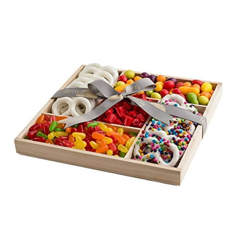 Wooden Candy - The Nuttery Deluxe Wooden 5 Section Candy and Chocolate Rainbow Colored Sweet Delights Gift Basket