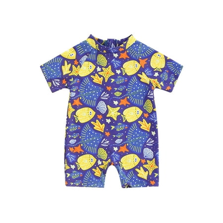 

Jkerther Toddler Baby Boys Swimsuit Playsuit Swimwear Print Short Sleeve Sun Protection Rash Guard Infant Bathing Suit