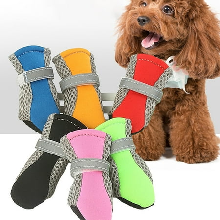 jiaroswwei 4Pcs Dog Shoes Magic Sticker Closure Breathable Fabric Non-Slip Puppy Boots for Outdoor