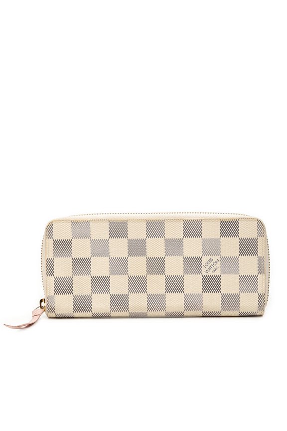 Pre-Owned Louis Vuitton Damier Azur Portefeuille Clemence Round Zipper Long Wallet N61264 White...