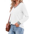 thumbnail image 2 of MOSHU Color Block T Shirts for Women V Neck Long Sleeve Womens Shirts Loose Fall Tops with Pocket, 2 of 5