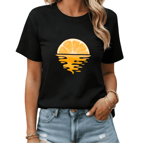 Black Print Tshirt Graphic Tees Minimalist Orange Illustration Lightweight Shirts S-5XL Tops