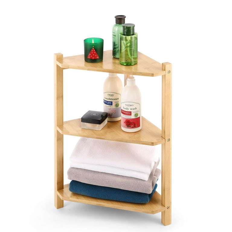 HYNAWIN Bamboo Corner Shower Caddy Bathroom Bench Sturdy