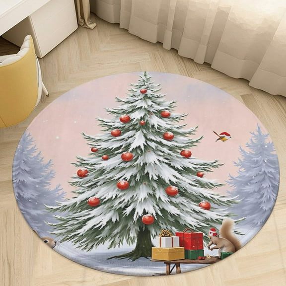 Christmas Pattern Snowflakes Christmas Trees Cartoon Santa Round Area Rugs for Bedroom Living Room, 3FT Soft Indoor Circle Carpets, Carpet Home Decor Floor Mat