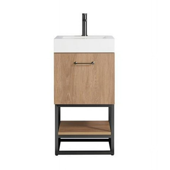 18B in. Alistair Single Sink Bathroom Vanity, North American Oak with White Grain Stone Countertop