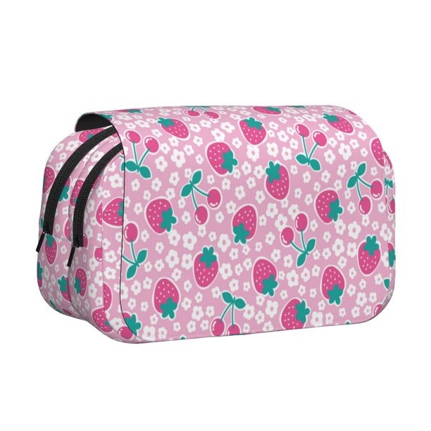 Disketp Cherry Strawberry Estuche de Lápices de Doble Capa con Tapa Abatible y Cremallera, Organizador Escolar para Adolescentes y Adultos
