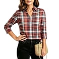 thumbnail image 4 of Edvintorg Women Tops Plus Size Fashion Plaid 3/4 Sleeve V Neck Loose Casual Pullover Shirt Womans Clothes Wine XXL, 4 of 7