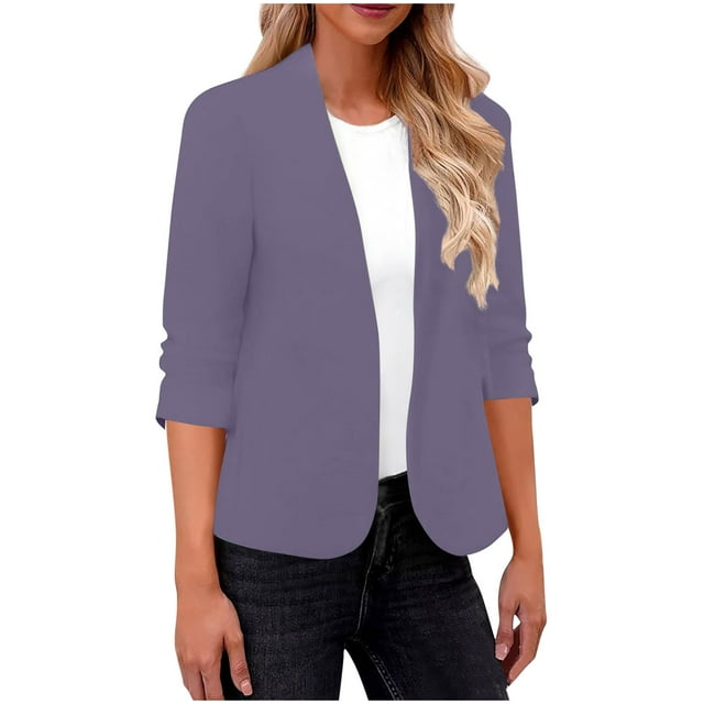 Blouse Décontractée à Manches Longues et Col en V pour Femmes, Couleur Unie, Veste en Polyester pour l'Automne et le Printemps