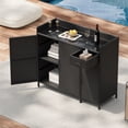 thumbnail image 1 of 47.5"W Wicker Outdoor Storage Cabinet with Tempered Glass Desktop, Weather-proof Rattan Bar Table with Three Doors, Adjustable Shelf, and One Drawer, for Outdoor Cushions, Pool Toys,Black, 1 of 22