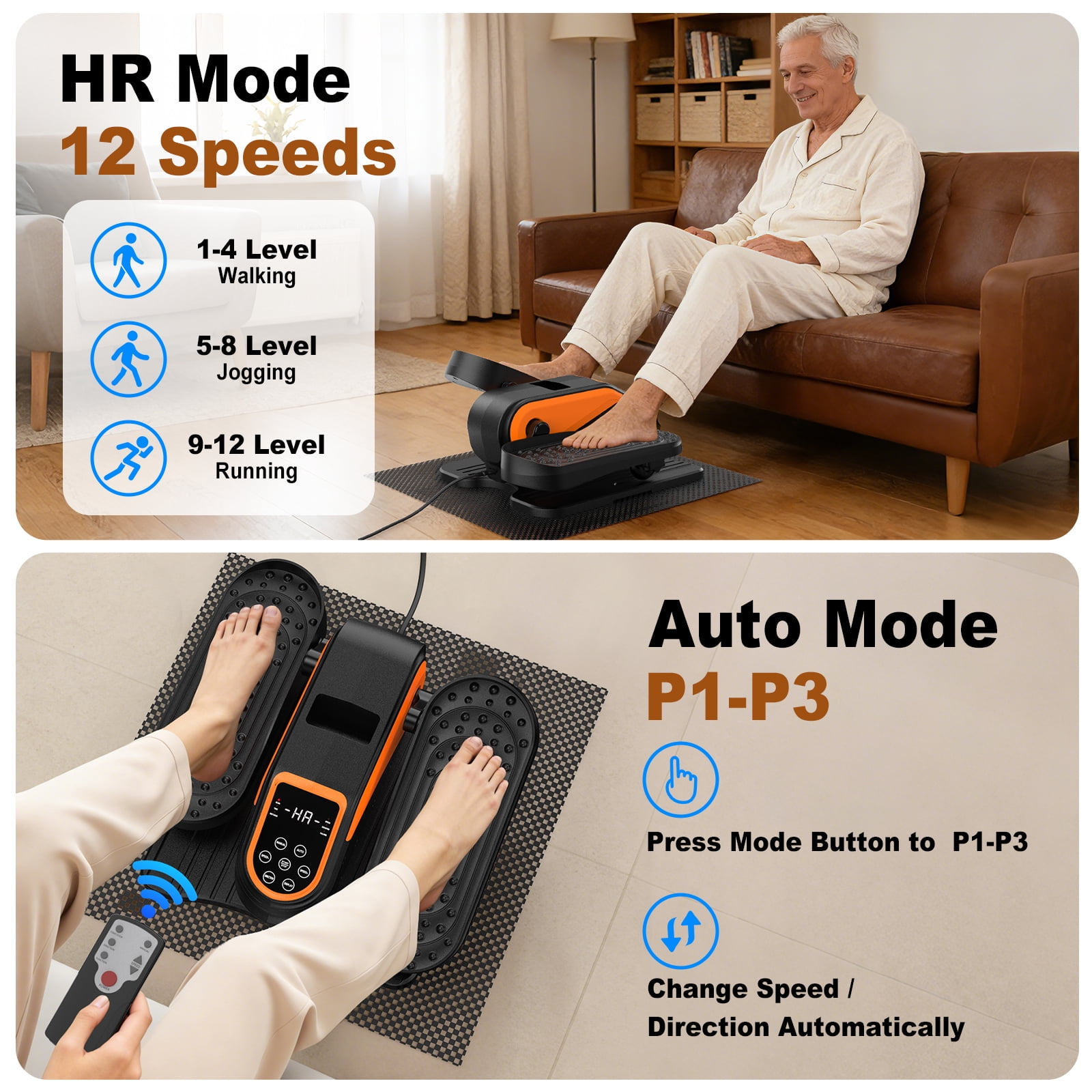 Funslim Under Desk Elliptical Machine, Electric Elliptical Exerciser for Senior, Quiet & Small Electric Seated Pedal Exerciser for Home with Remote Control，Display Monitor & 12 Adjustable Speeds