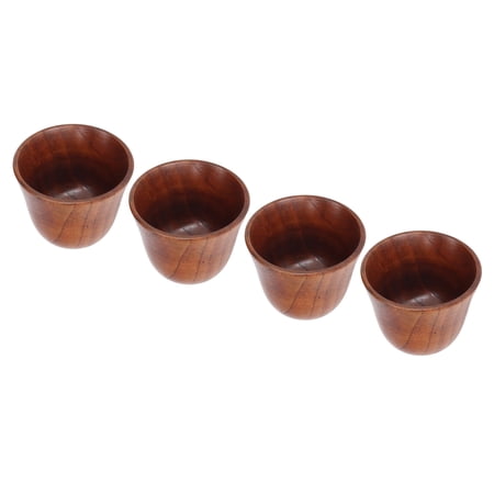 Rupoun 4Pcs Wooden Coffee & Tea Serving Cups Set Natural Jujube Wood Healthy Retro Heat Insulation Cups 75ml / 2.54 oz