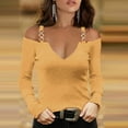 thumbnail image 2 of tarylea Going out Tops for Women Mental Buckle Strap off Shoulder Tops Deep V Neck Long Sleeve Blouse Fitted Cute Tops, 2 of 5