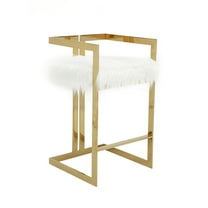 Pangea Home Kenzie 27.5" Stainless Steel & Faux Fur Bar Stool in White/Gold