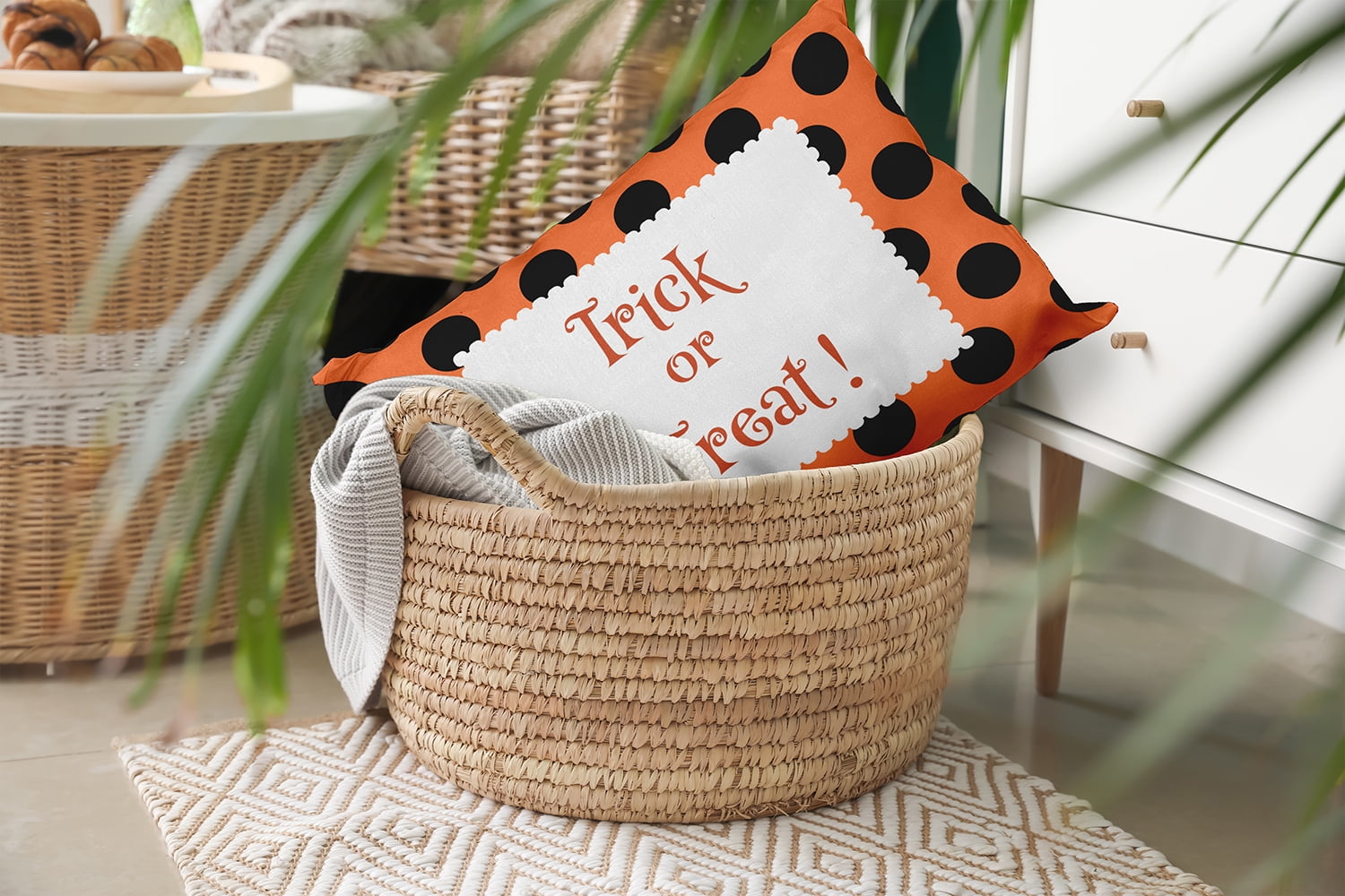20" x 14" Simply Daisy Halloween Trick or Treat Dots Polyester Indoor/Outdoor Pillow, Traditional Orange Qty 1