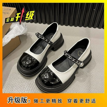

Women s Thick Bottom Increased Mary Jane Leather Shoes 2024 Spring and Summer New French JK Chunky Heel Low-Cut Ankle-Strap Shoes