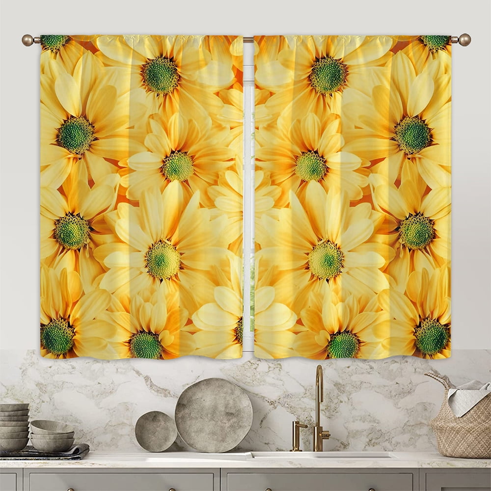 CUH Kitchen Curtains Luxury Tiers Short Panel Small Daisy Bedroom
