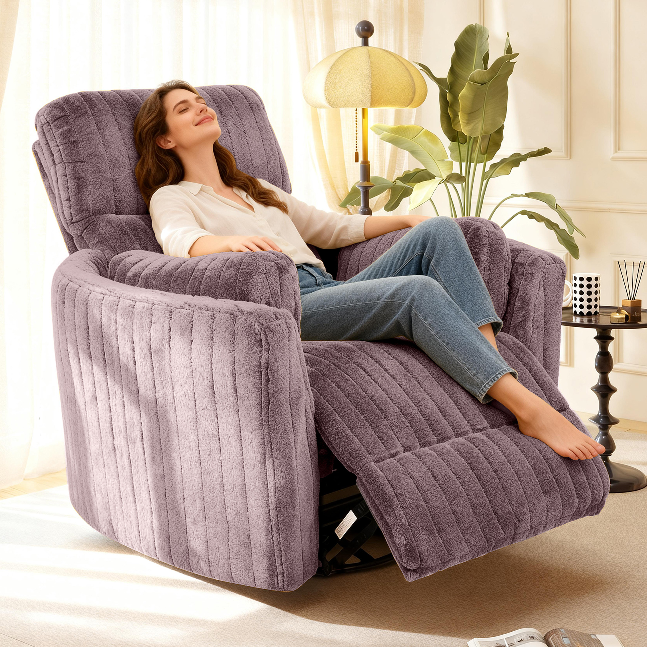 Aukfa Swivel Rocking Glider Power Recliner Chair with 24" Wide Seat & Type-C & USB Ports, Taupe