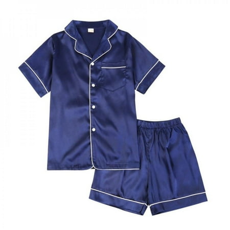 

Final Clear Out! Kids Toddler Girl Boy Satin Pajamas Set Short Sleeve Button Down Pajama Shirt Top+Shorts Bottoms Sleepwear Outfits