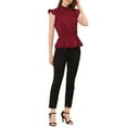 thumbnail image 2 of INSPIRE CHIC Women's Casual Ruffle Sleeve Pleated Frill Collar Peplum Blouse Tops M Burgundy, 2 of 5