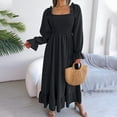 thumbnail image 7 of Womens Ruffle Long Sleeve Smocked Square Neck Maxi Dress Casual Ruffle Hem Flowy Midi Dress, 7 of 7