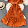 thumbnail image 3 of YM YOUMU Women Faux Wrap V Neck Flutter Short Sleeve Tie Waist Elegant Pleated Midi Flowy Party Dress, 3 of 3