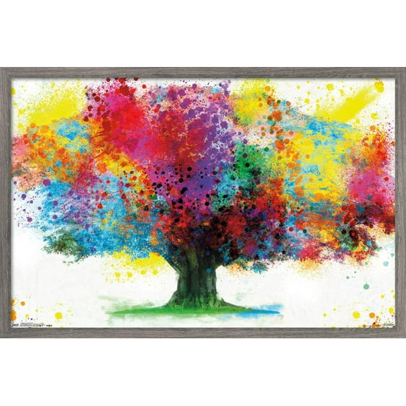 Color Bursting Tree Wall Poster, 22.375" x 34", Framed
