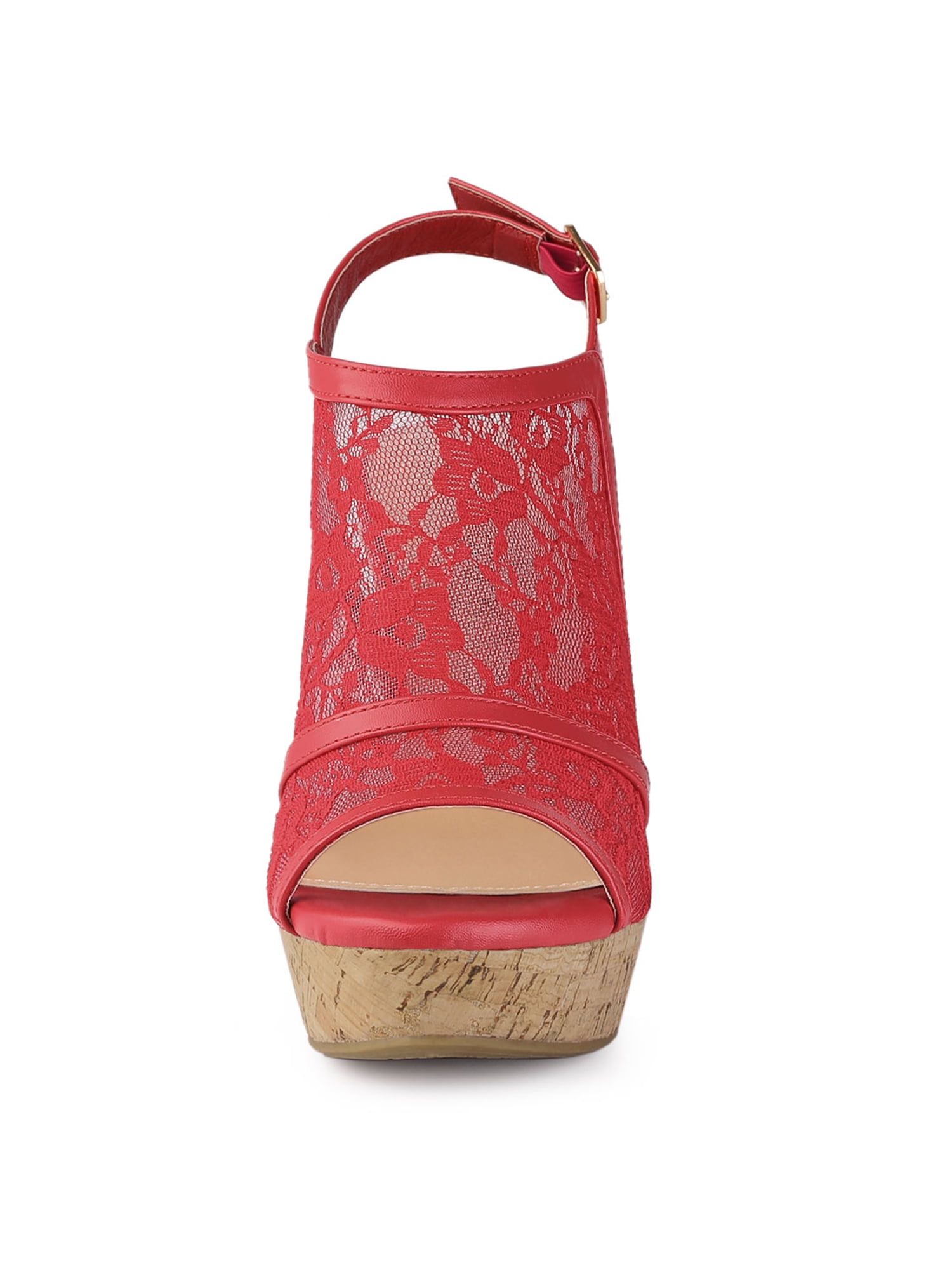DARING DIVA Women's Open Toe Platform Heel Lace Wedges Sandals Red 10