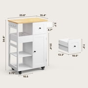 Asofer Kitchen Island Cart on Wheels, Small Coffee Cart with Storage and Drawer, White