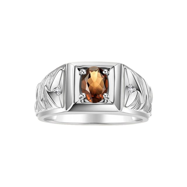 RYLOS Men's Rings 14K White Gold Rings Designer Weave Band 7X5MM Oval Gemstone & Diamond Ring Smoky Quartz June Birthstone Rings For Men, Size 11